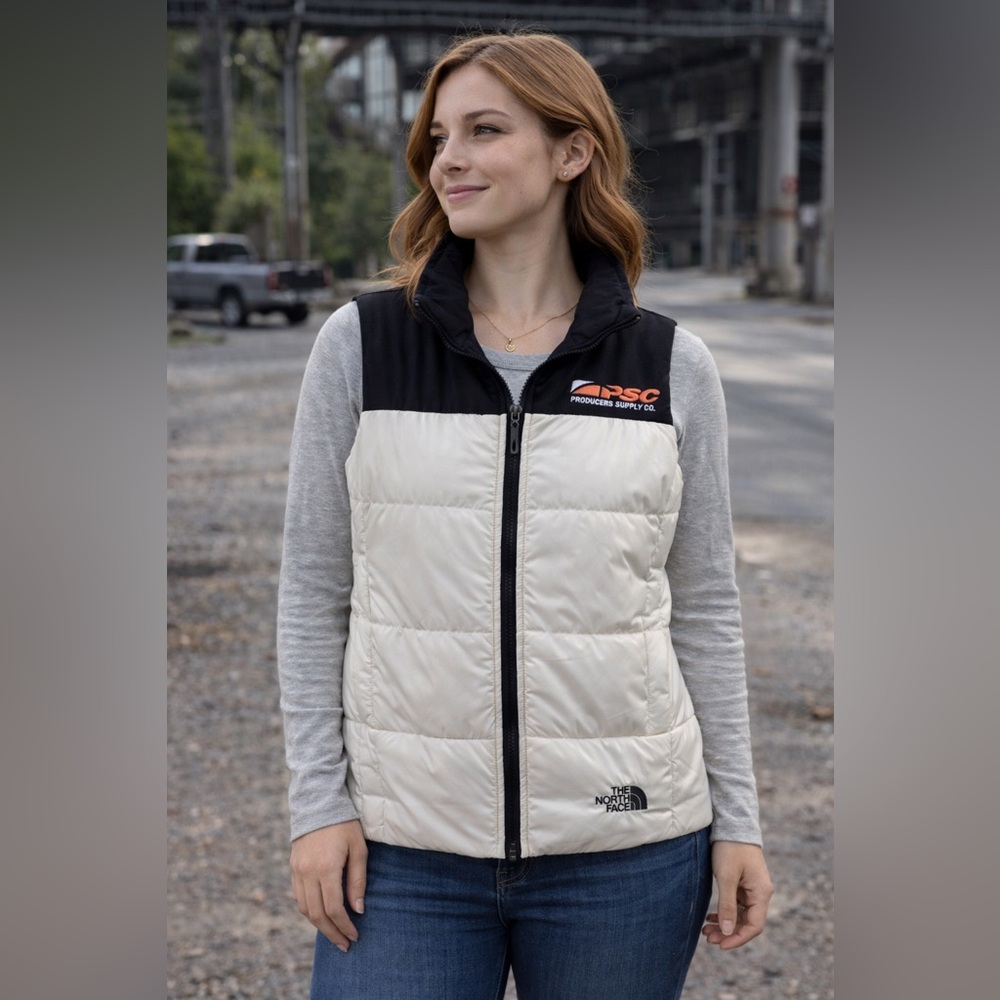 The North Face Insulated Full Zip Puffer Vest Womens S White‎ Colorblock Outdoor